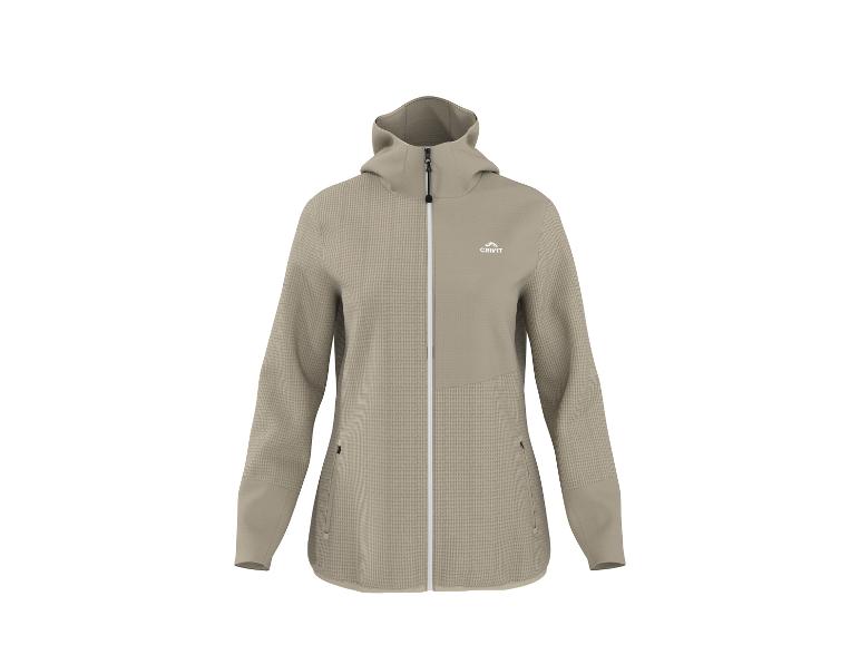 Beige Damen-Fleecejacke mit Kapuze und Waffelstruktur