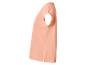 Seitenansicht eines schlichten pfirsichfarbenen Damen-Kurzarmtops mit Rundhalsausschnitt