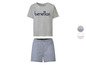 Benetton Pyjama mit grauem T-Shirt und gestreiften Shorts.