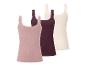 Set aus drei Damen-Spitzentops in Rosa, Bordeaux und Beige.