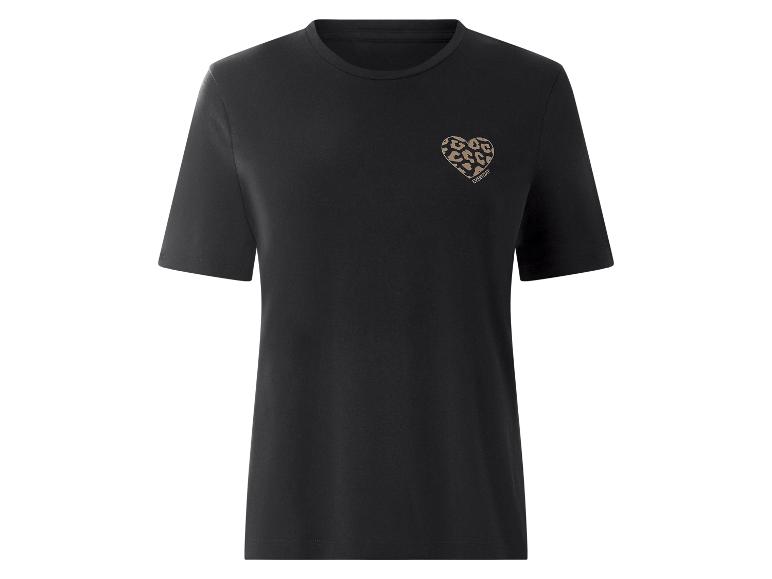Schwarzes Damen-T-Shirt mit Leopardenherz und dem Schriftzug „EVERYDAY“.