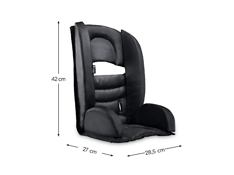 Schwarze Kindersitzauflage mit Maßen