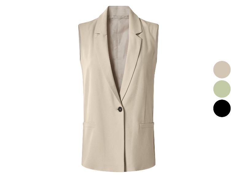 Ärmelloser beiger Blazer mit einem Knopf, in drei Farben erhältlich.