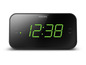 Schwarzer Philips Weckerradio mit grünem Digitaldisplay.