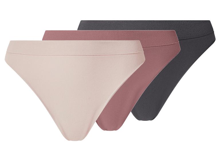 Drei Damen-Slips in Beige, Rosa und Dunkelgrau.