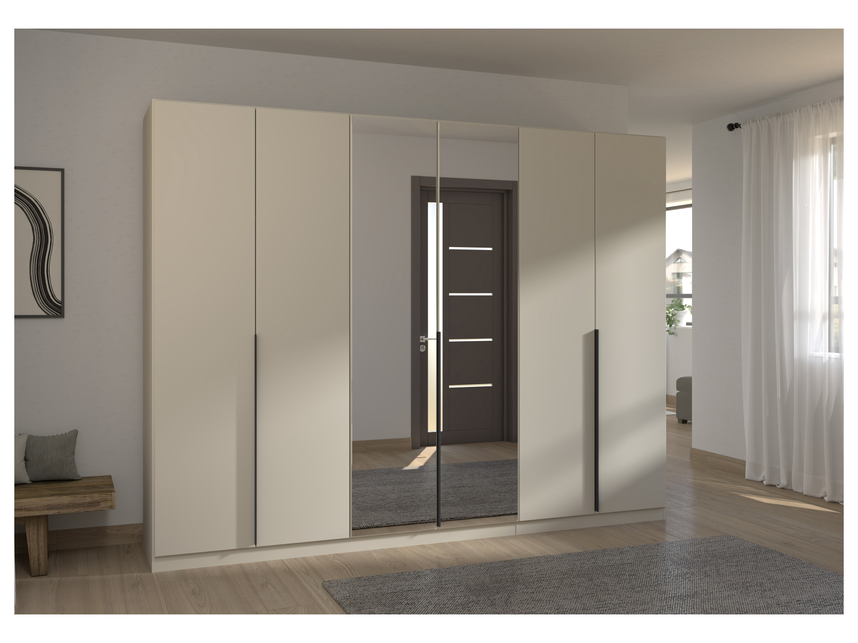 RAUCH ORANGE Drehtürenschrank Alabama mit Spiegel (Classic-Zubehör, Beige-Champagner, Griffe Grau, 271 x 210 cm) – Bild 2 von 4