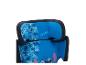 Blauer Kindersitz mit Blumenmuster und Stitch-Charakter