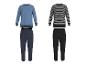ESMARA MEN Herren Pyjama: blaues Set mit Aufdruck und gestreiftes graues Set.