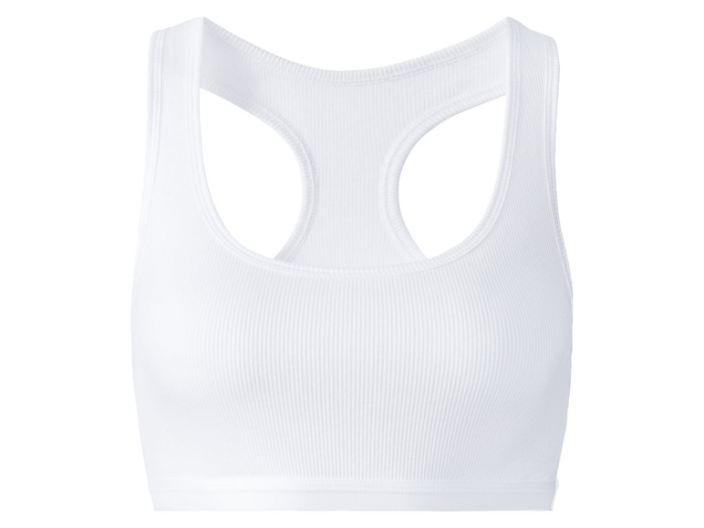 Weißer, gerippter Sport-BH mit Racerback.