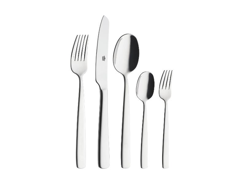 GSW Besteck-Set Premium: Ein Set aus Gabel, Messer, Esslöffel, Teelöffel und kleiner Gabel.