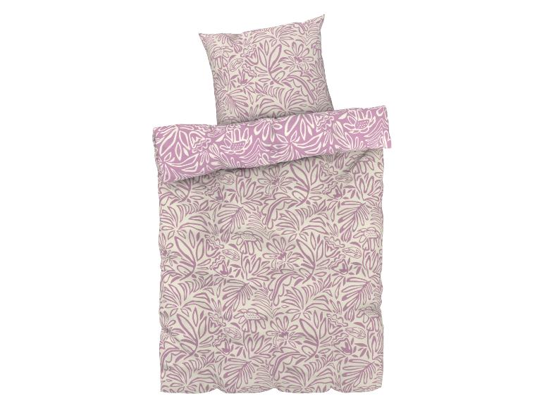 Bettwäsche-Set in Lila mit stilisiertem Blumendesign.