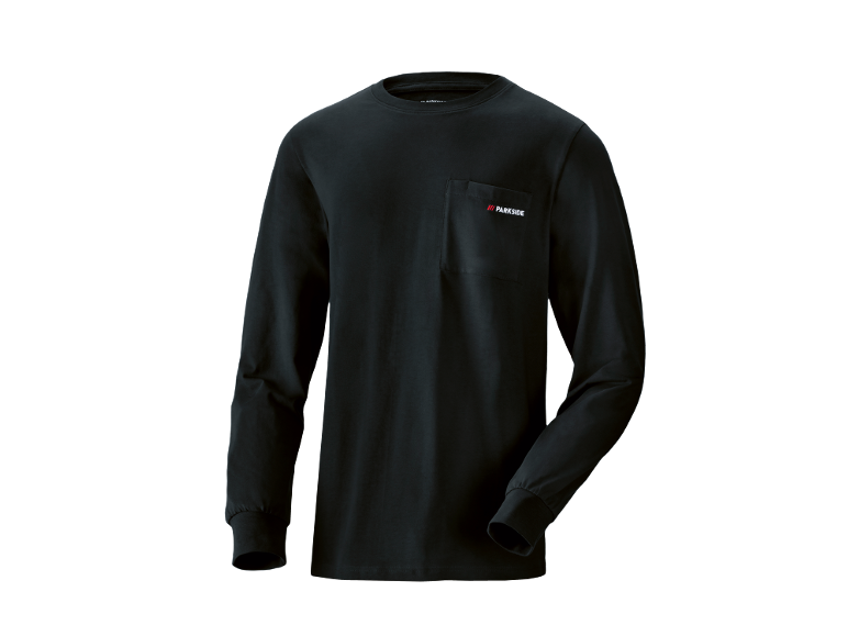 Schwarzes Herren-Langarmshirt mit einer Brusttasche.
