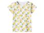 Weißes Kurzarm-T-Shirt mit Zitronen- und Blättermuster.