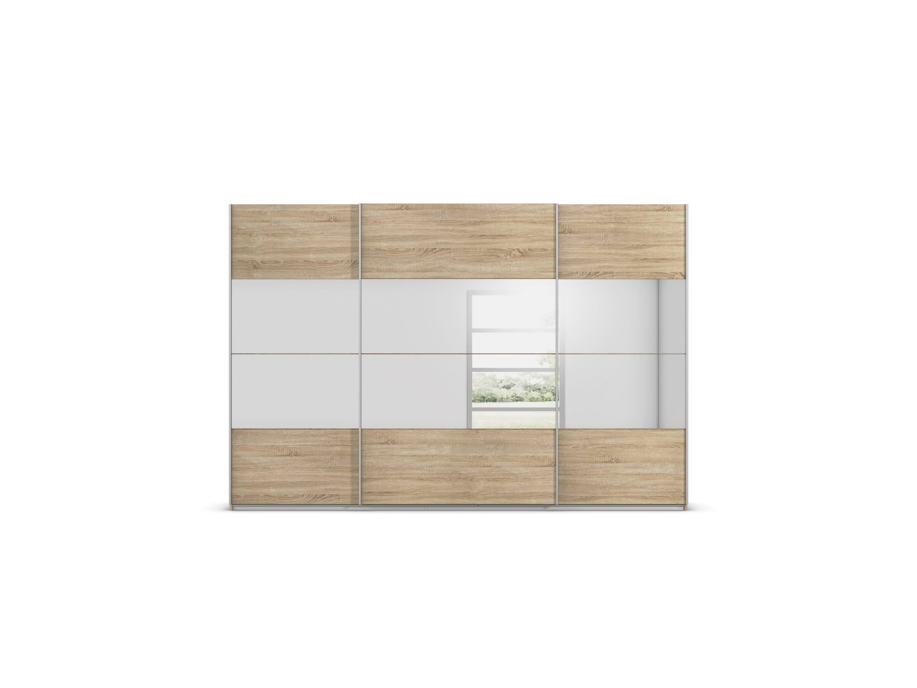 RAUCH ORANGE Quadra Schwebetürenschrank mit Spiegelelementen (Basic-Zubehör, Korpus: Eiche, 315 x 210 cm) – Bild 3 von 4