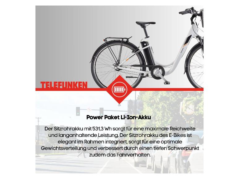 E-Bike mit 531,3 Wh Lithium-Ionen-Akku für Reichweite und Leistung.