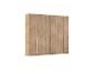 Holzkleiderschrank mit sechs Türen und langen silbernen Griffen.