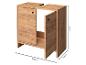 Waschbeckenunterschrank in Eichenoptik, offene Tür, Maße 60x29x55cm.