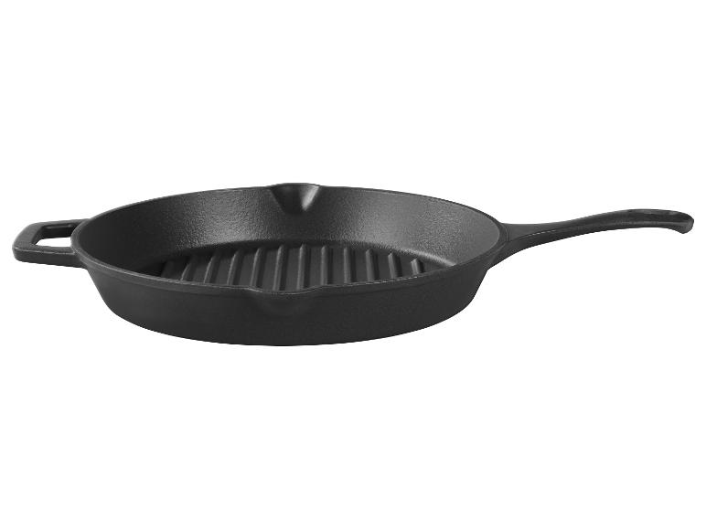 Schwarze Gusseisen-Grillpfanne mit Griff