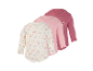 Set aus 3 Langarm-Babybodys: einer mit Blumenmuster, zwei einfarbig rosa.