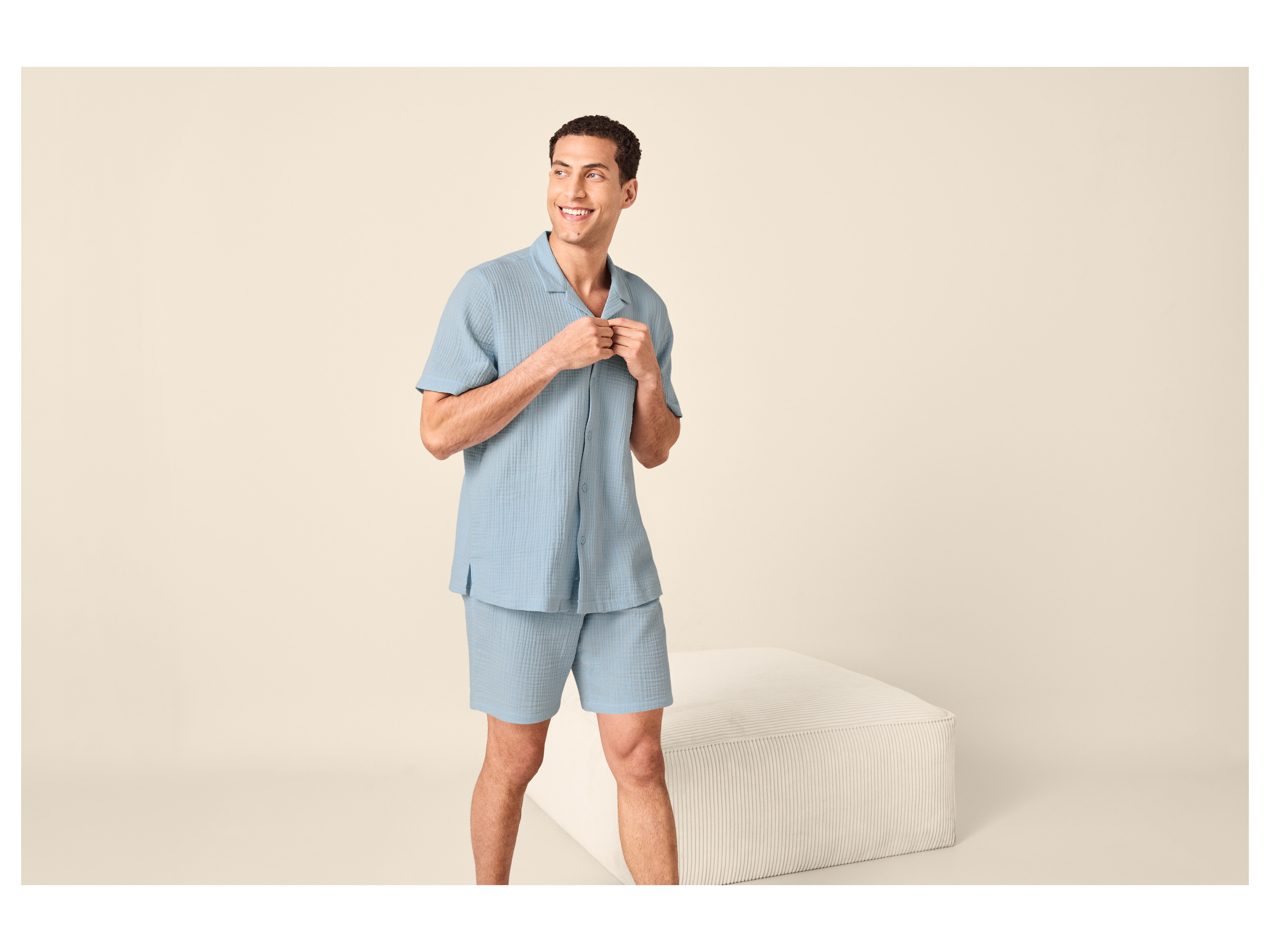 ESMARA MEN Herren Musselin-Pyjama (Blau, M (48/50)) – Bild 2 von 4