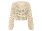 Beige Lochmuster-Pullover mit langen Ärmeln.