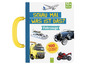 Ein Buch mit 100 ersten Wörtern und Bildern von verschiedenen Fahrzeugen, darunter ein Flugzeug, ein Boot, ein Auto und ein Motorrad.
