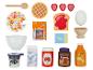 Frühstücks-Spielset mit Müsli, Waffel, Toast, Ei, Joghurt, Milch, Marmelade, Schokoaufstrich und Orangensaft.