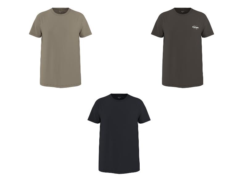 Drei kurzärmelige Herren-T-Shirts in Khaki, Dunkelgrau mit 'Resilience'-Aufdruck und Marineblau.