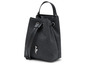 Eine schwarze Leder-Bucketbag mit Stofftextur.