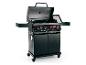 Schwarzer Landmann Cool Black Gasgrill mit vier Brennern und offenem Deckel.