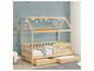 Ein Hausbett aus Holz mit Schubladen