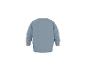 Rückenansicht eines schlichten hellblauen Langarm-Sweatshirts mit gerippten Bündchen und Saum.