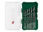 Bohrer-Set mit verschiedenen Bohrern in einer offenen grünen und transparenten Box