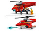 Ein roter LEGO Feuerwehrhubschrauber mit Wasserwerfer und einer Trage.