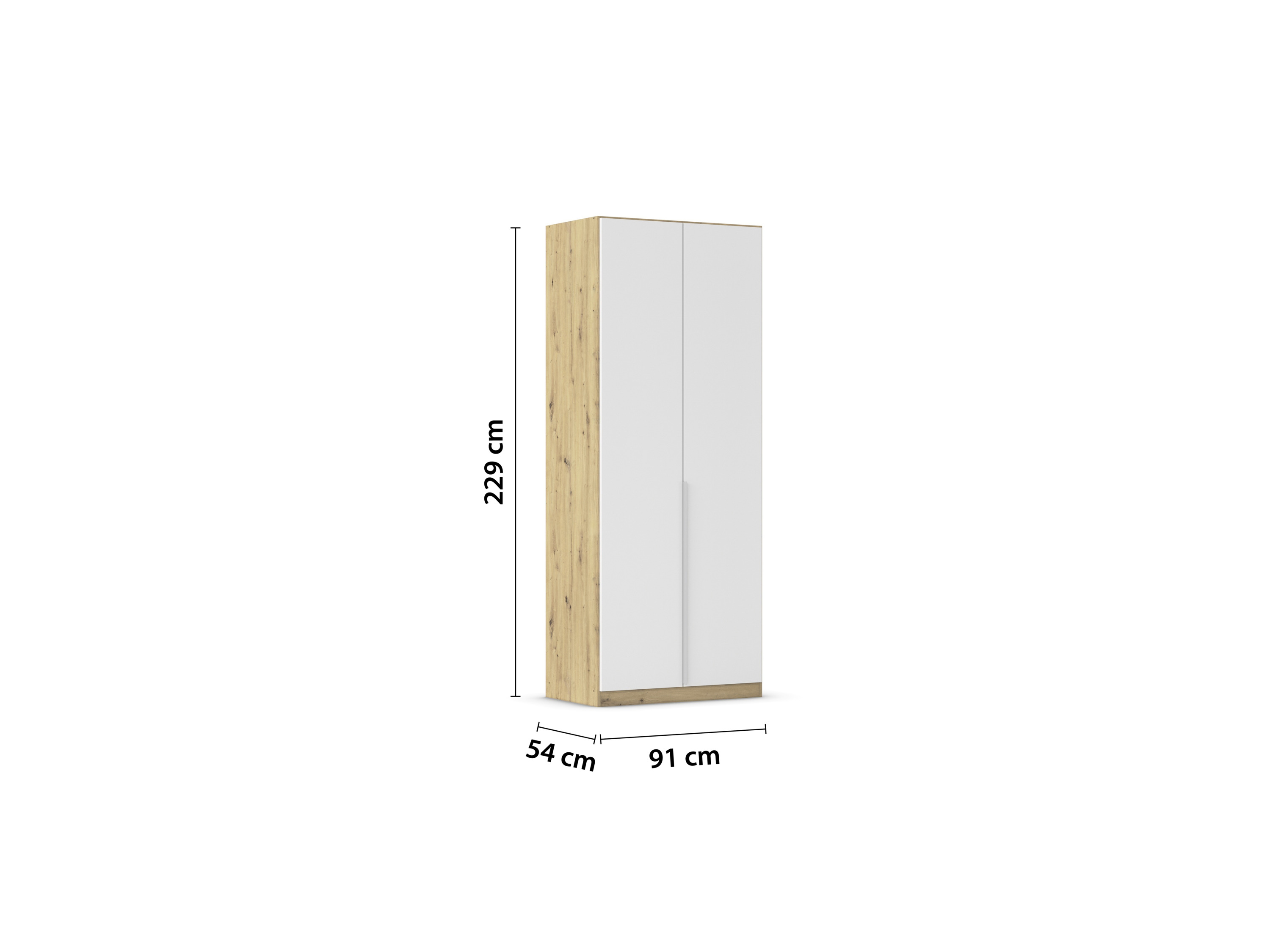 RAUCH ORANGE Drehtürenschrank Alabama (Premium-Zubehör, Weiß/Eiche Artisan, Griffe Alu, 91 x 229 cm) – Bild 4 von 4