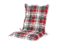 Rot-grauer karierter Stuhlkissen.