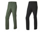 Zwei Paar wandelbare Wanderhosen, eine grüne und eine schwarze.