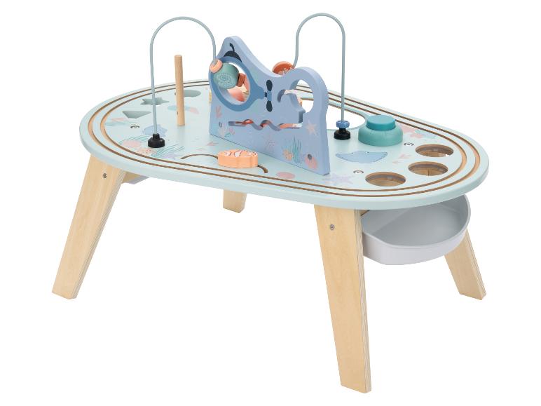Holz-Aktivitätstisch mit Meeresthema und Perlenlabyrinth.