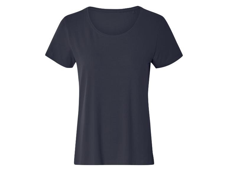 Dunkelblaues Damen-T-Shirt mit kurzen Ärmeln.