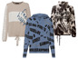 Drei Strickpullover mit verschiedenen Prints, darunter 'feel happy', 'fabulous' und 'feeling fabulous'.