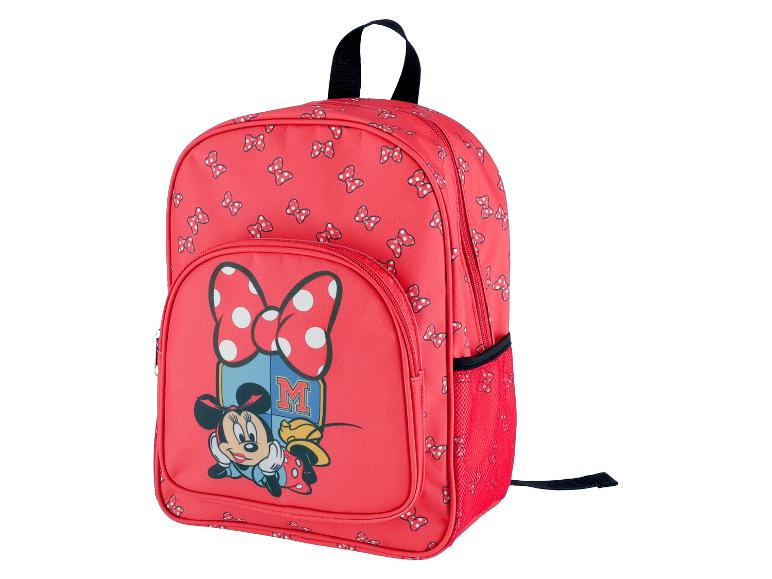 Roter Minnie Mouse Rucksack mit gepunkteten Schleifen.