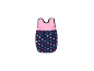 Xeo Deluxe Set Puppenschlafsack, marineblau mit rosa und weißen Sternen.