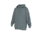 Einfacher grauer Hoodie mit Vordertasche und Kordelzug, leicht schräg dargestellt.