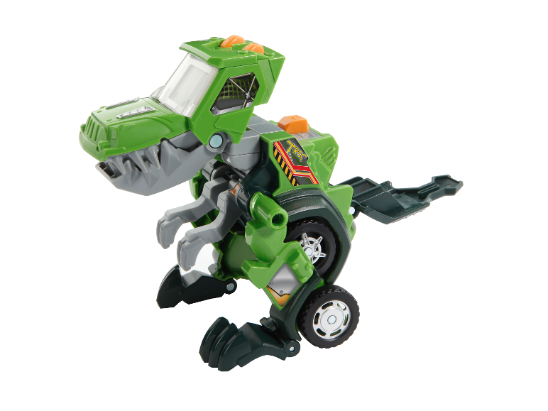 Grünes T-Rex Spielzeug, verwandelt sich in Auto und Dinosaurier.