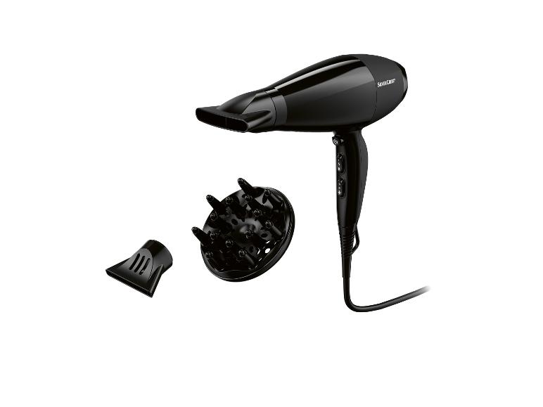 Schwarzer SilverCrest Haartrockner mit Konzentrator und Diffusor.