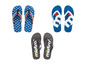 Blaue Flip-Flops mit Logos und dunkelgraue Mistral-Flip-Flops.