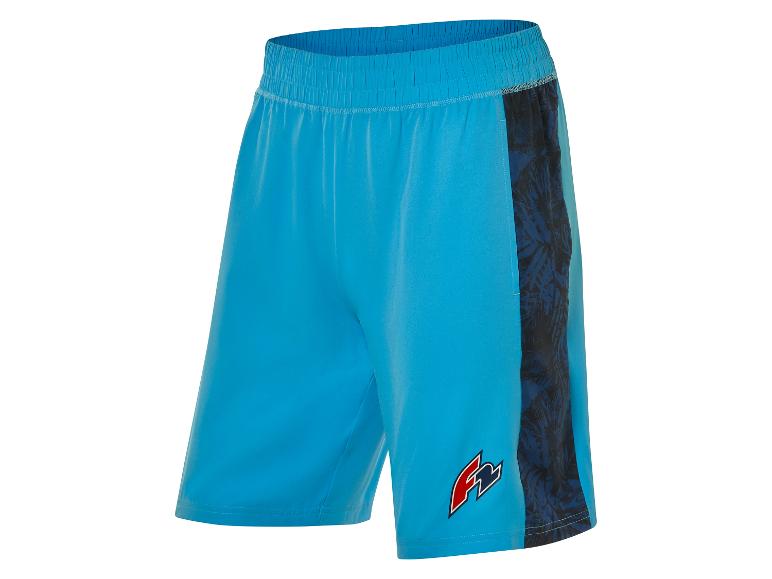Hellblaue Errea Sportshorts mit Print-Details.