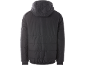 Rückenansicht einer dunkelgrauen Kapuzen-Steppjacke mit horizontaler Steppung.