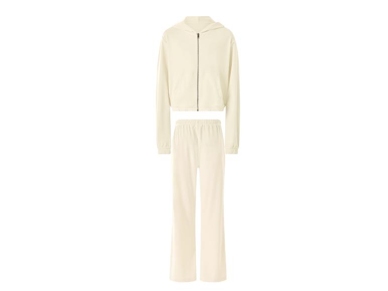 ESMARA KIDS Mädchen Nicki Hausanzug mit Kapuzenpullover und Hose in Cremeweiß.