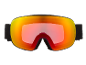 Skibrille mit orange-roten verspiegelten Gläsern und schwarzem Band.
